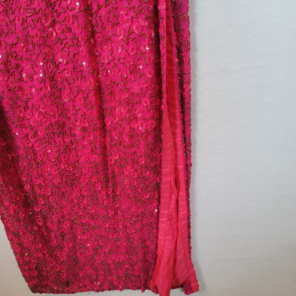 Scala Womens Beaded Silk One Shoulder Cut Out Maxi Dress Gown Size Small Pink - Picture 4 of 11